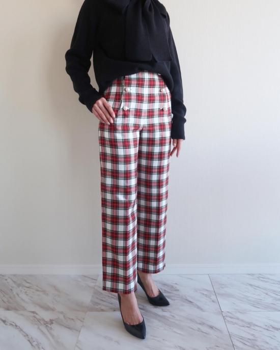 40%off】パールボタンチェックパンツ(ネイビー) - seventen