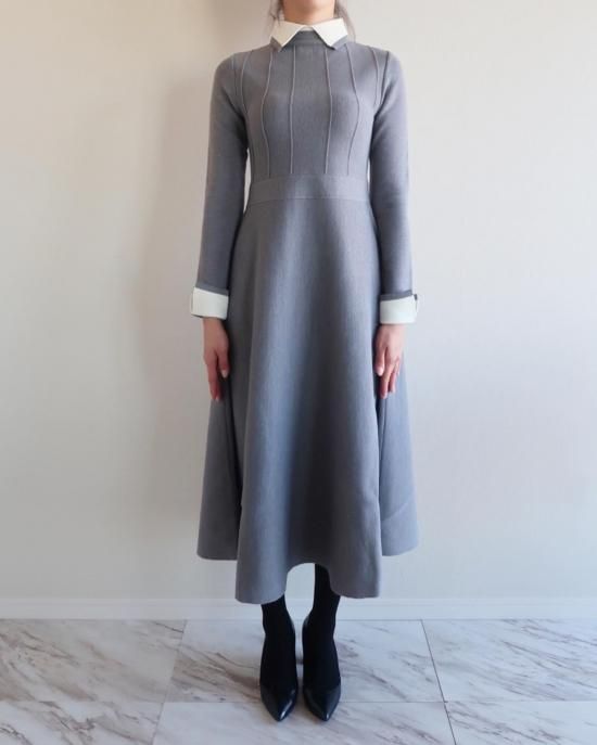 【美品】 セブンテン 襟付きニットドレス ロングワンピース 襟付きニットドレス(オフ) - seventen