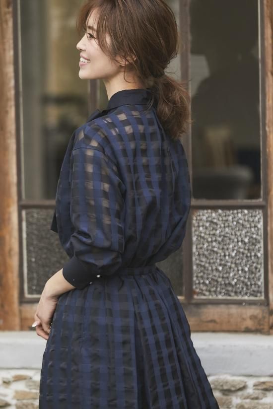 再入荷】シースルーギンガムシャツ(ネイビー) - seventen