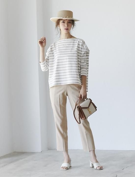 ぽ*す様 セブンテン刺繍Tシャツ(ベージュボーダー)M ボーダーコード刺繍Tシャツ(ベージュ×ネイビー) - seventen