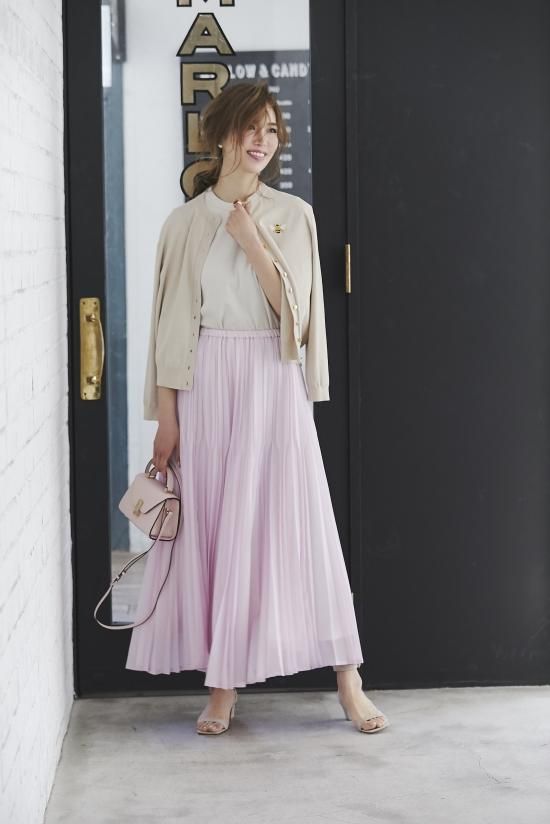 ロングプリーツスカート(ライトピンク) - seventen