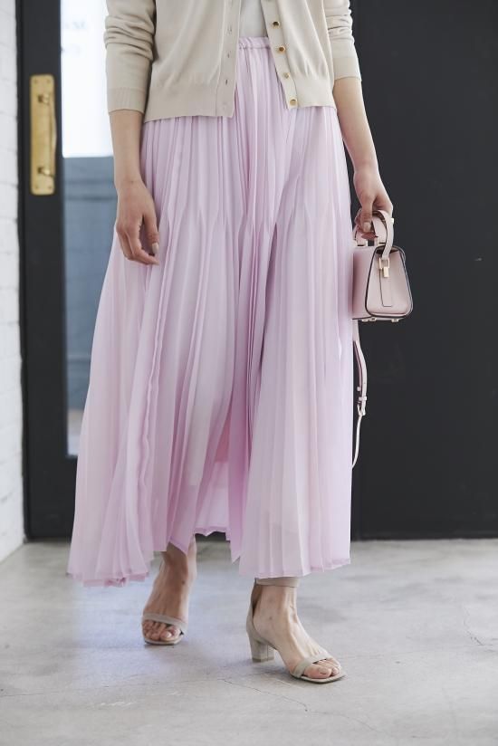 ロングプリーツスカート(ライトピンク) - seventen