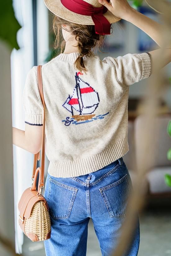 再入荷】マリンモチーフ刺繍カーディガン(オフホワイト) - seventen