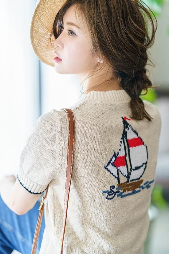 再入荷】マリンモチーフ刺繍カーディガン(ネイビー) - seventen