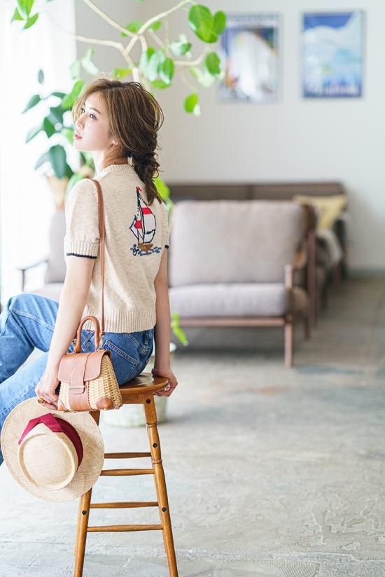 再入荷】マリンモチーフ刺繍カーディガン(オフホワイト) - seventen
