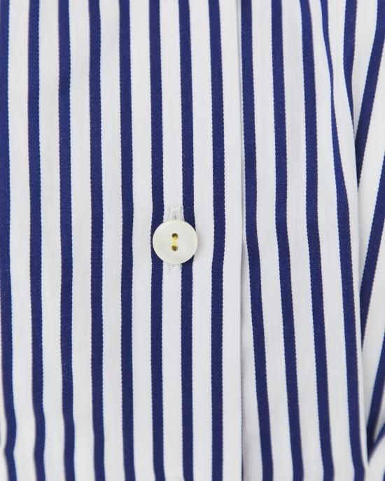 再入荷】スタンドカラーストライプシャツドレス(ライトブルー
