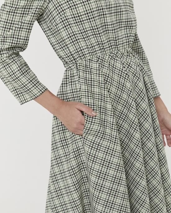 美品✨20AW セブンテン チェックマキシドレス ロングフレアワンピースネイビー 美品✨20AW セブンテン チェックマキシドレス ロングフレア