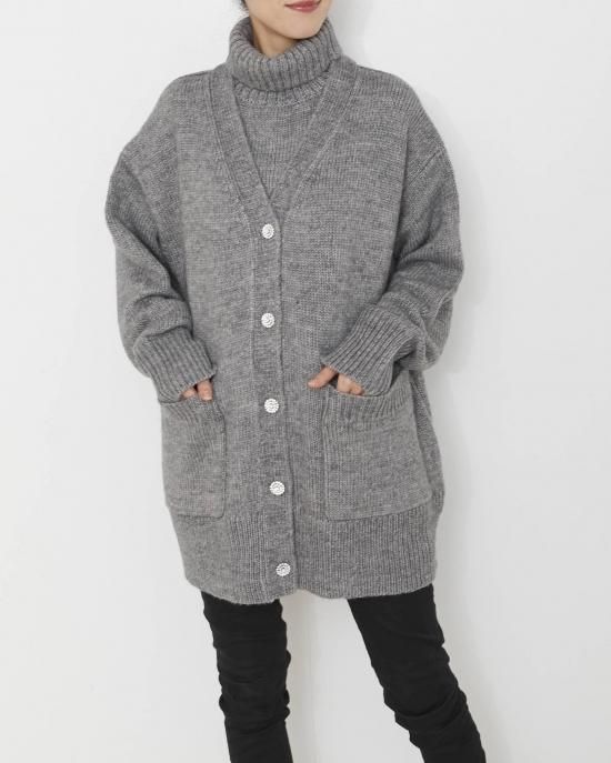 人気❤️レイヤードタートルニット　カーディガン　ラインストーン　セブンテン　M レイヤードタートルニット(ホワイト) - seventen