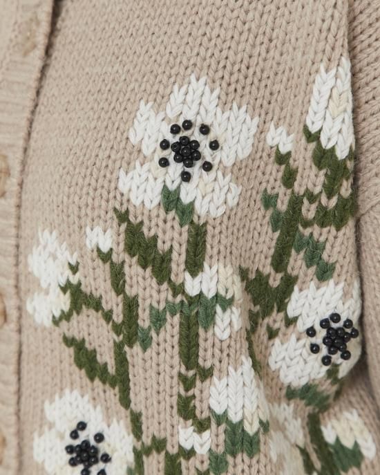 フラワー刺繍ニットカーディガン(グレー) - seventen フラワー刺繍ニットカーディガン(グレー) - seventen