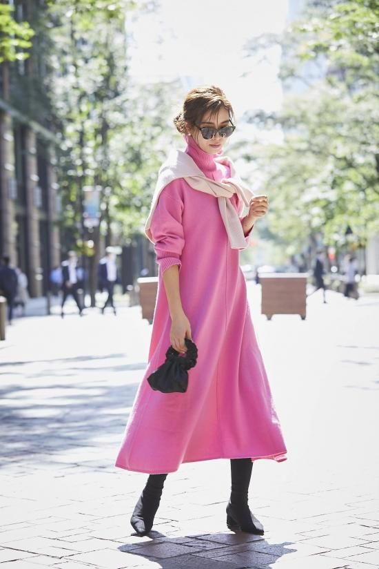 seventen Aラインタートルニットドレス(ライトピンク)