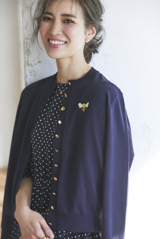 ワンポイント刺繍カーディガン(ネイビー) - seventen ワンポイント刺繍カーディガン(ネイビー) - seventen