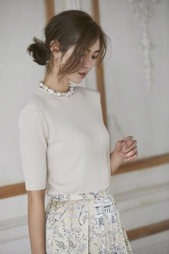 SEVEN TEN ベーシックショートスリーブニット セブンテン ベーシックショートスリーブニット(ライトベージュ) - seventen