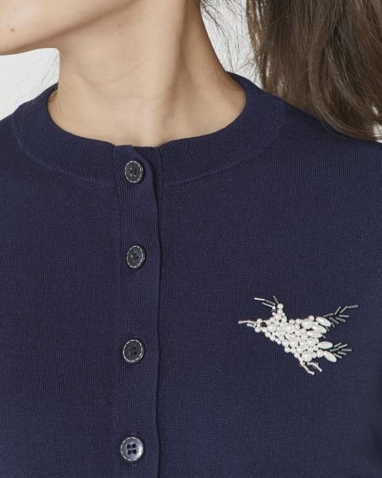 パールモチーフカーディガン(ブラック) - seventen