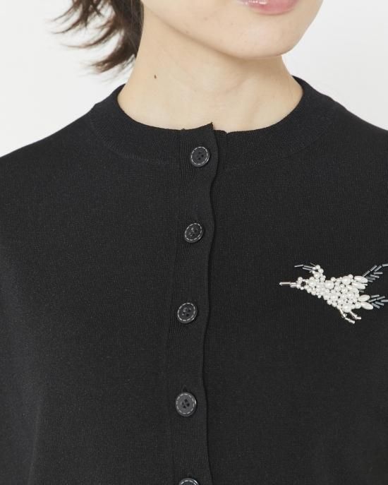 パールモチーフカーディガン(ブラック) - seventen