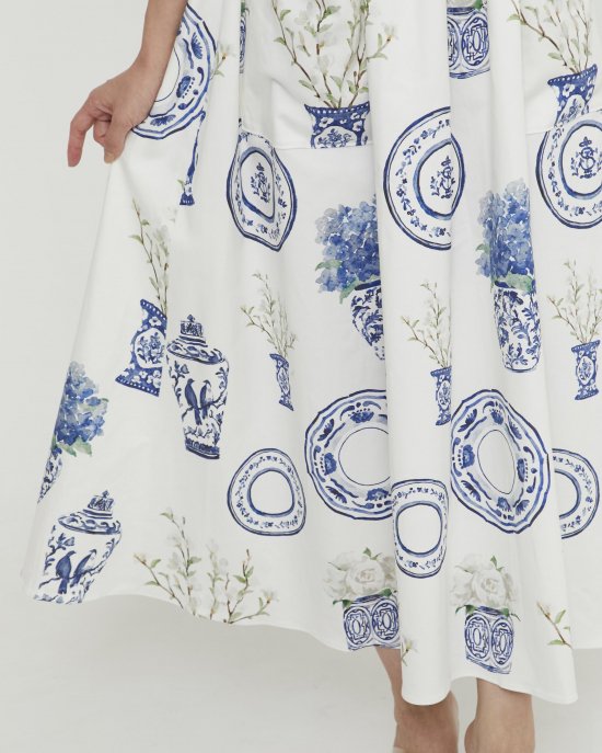 ブルーアンドホワイトプリントドレス(半袖)/ブルー - seventen