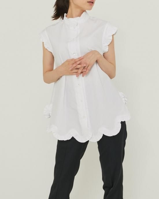 流行り の ブランド  スカラップフリルブラウス(ホワイト) - seventen シャツ/ブラウス(半袖/袖なし)