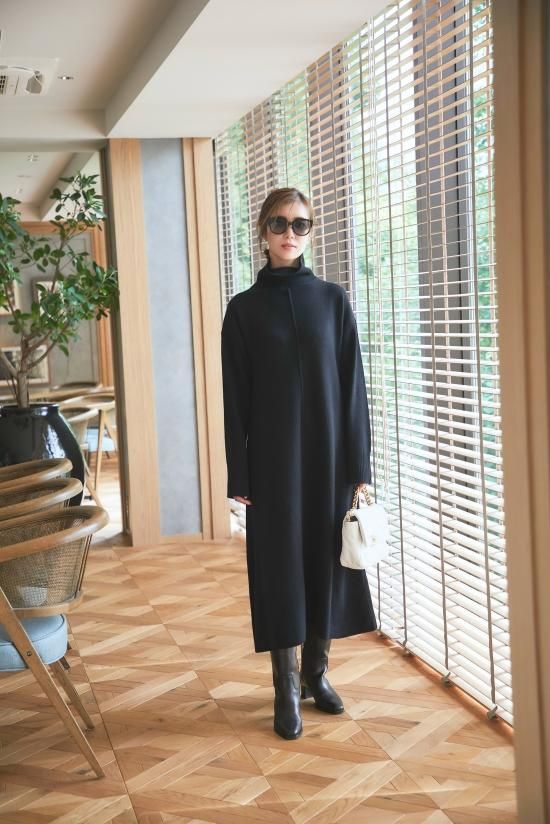 タートルニットドレス(ブラック) - seventen