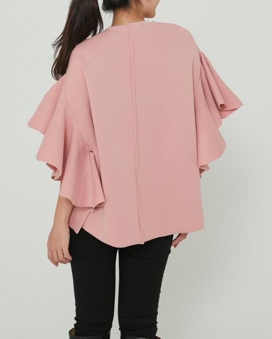 ラッフルスリーブニットジャケット(ホワイト) - seventen