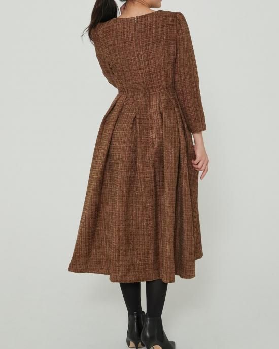 極美品　セブンテン　ツイードタックドレス　ワンピース　チェック ツイードタックドレス(ネイビー) - seventen