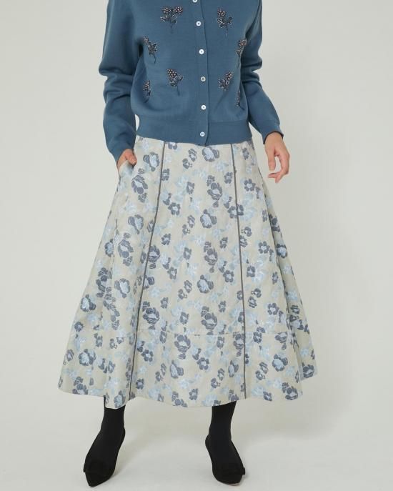 50％off】パイピングジャガードスカート(ブラウン) - seventen