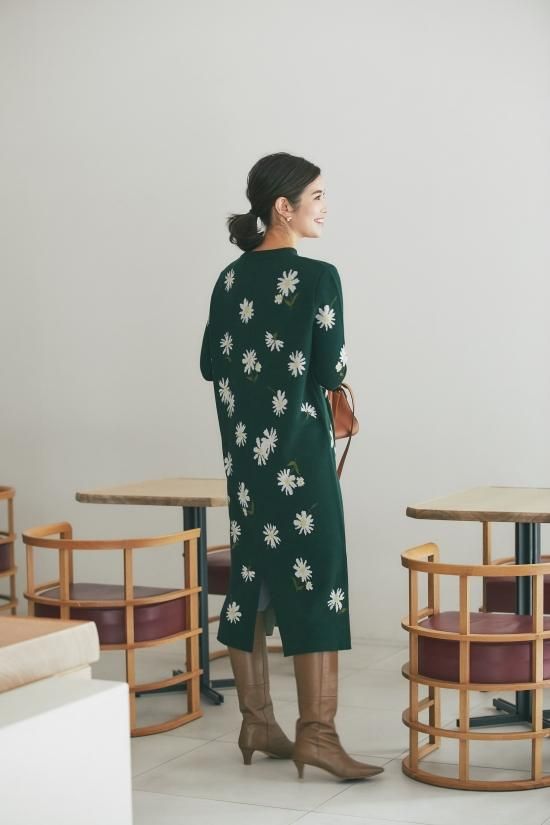 デイジージャガードニットワンピース(ダークグリーン) - seventen