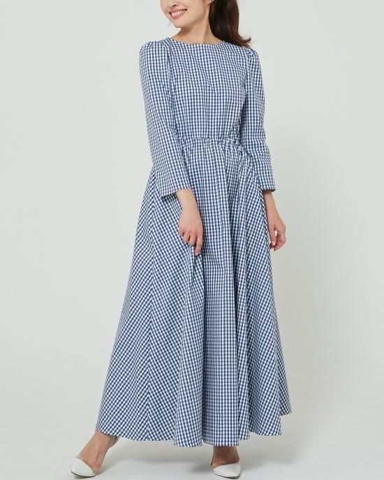 20％off】ギンガムマキシワンピース(ネイビー) - seventen
