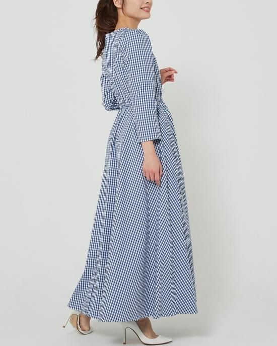 20％off】ギンガムマキシワンピース(ネイビー) - seventen