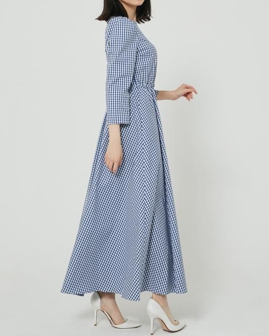 20％off】ギンガムマキシワンピース(ネイビー) - seventen