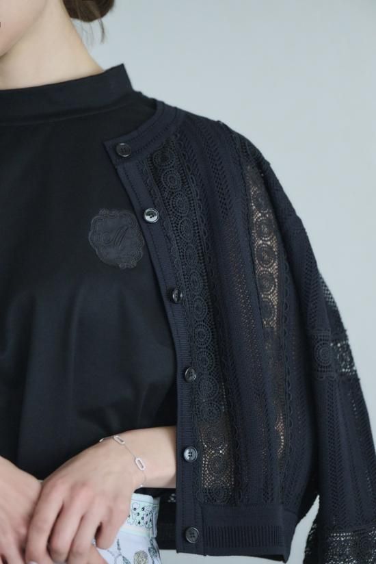 イニシャルレースノースリーブTシャツ(ブラック) - seventen