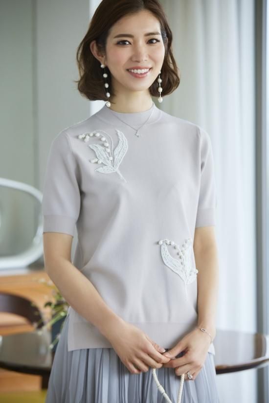 30%off】すずらんモチーフ半袖ニット(ライトグレー) - seventen