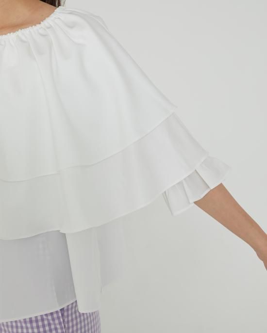 30％off】襟付きタフタティアードトップス(ブラック) - seventen