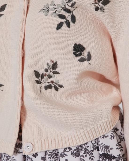フラワー手刺繍カーディガン(ライトピンク×グレー) - seventen フラワー手刺繍カーディガン(ライトピンク×グレー) - seventen