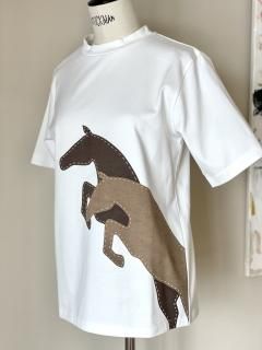 ホースプリントTシャツ(ホワイト×ブラウン)