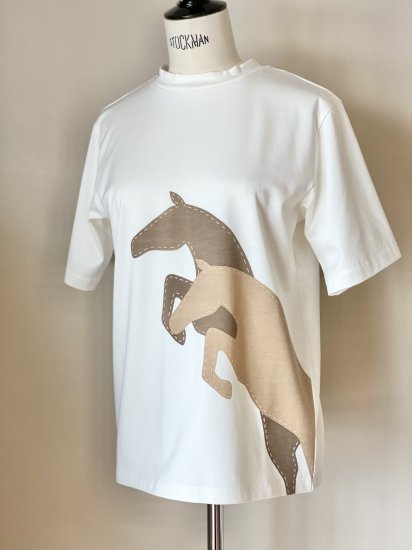 【美品】セブンテン  ホースプリントTシャツ （ホワイト×ブラウン）　S