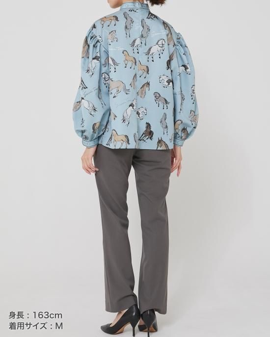 40％off】ホースプリントブラウス(ブルーグレー) - seventen