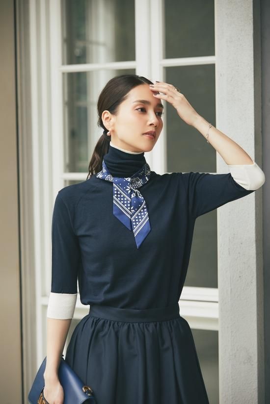 ショートスリーブタートルニット(ネイビー×オフホワイト) - seventen