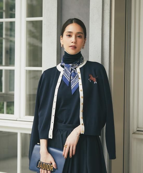 ショートスリーブタートルニット(ネイビー×オフホワイト) - seventen