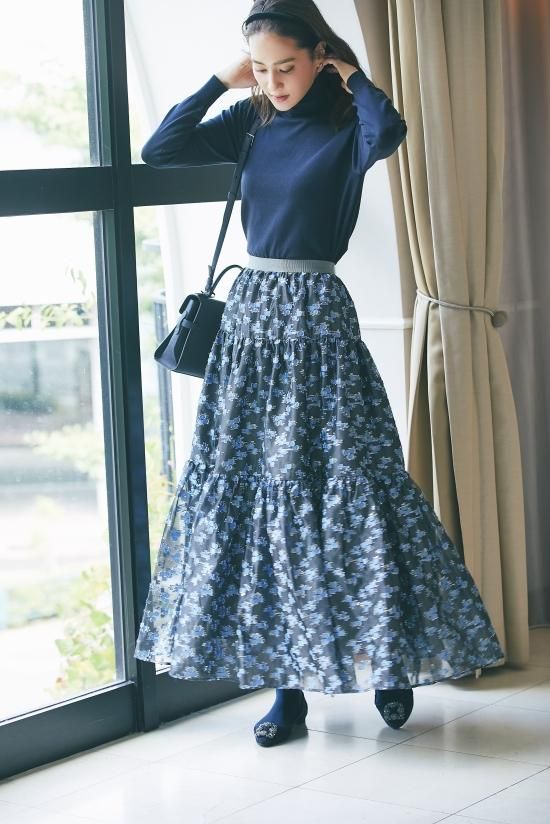 20%off】ラメジャガードスカート(ブルー) - seventen 20%off】ラメジャガードスカート(ブルー) - seventen