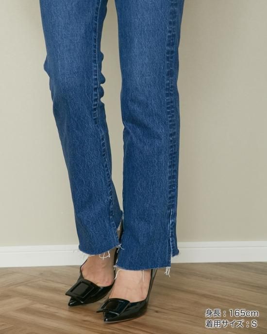 再入荷】ハイライズスリムストレートデニムパンツ(インディゴ 再入荷】ハイライズスリムストレートデニムパンツ(インディゴ