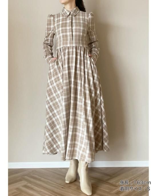 40％off】チェックネルシャツワンピース(ベージュ) - seventen