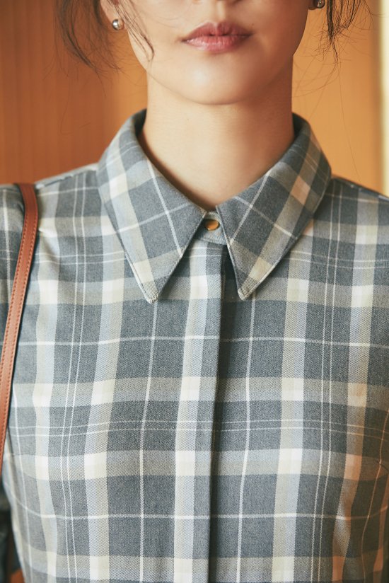 40％off】チェックネルシャツワンピース(グレー) - seventen