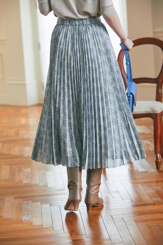 極美品 SEVEN TEN セブンテン ロング プリーツ スカート グレー S シフォンプリーツスカート(グレー) - seventen