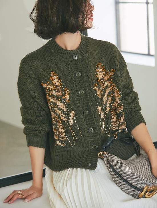 20%off】ウィート刺繍カーディガン(カーキ) - seventen 20%off】ウィート刺繍カーディガン(カーキ) - seventen