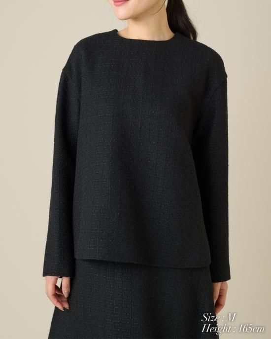 美品　セブンテン　ツイードバイカラートップス　s ツイードバイカラートップス(ネイビー) - seventen