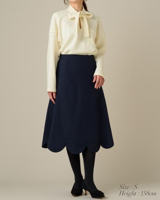 SEVEN TEN ツィードバイカラートップス&スカート(黒