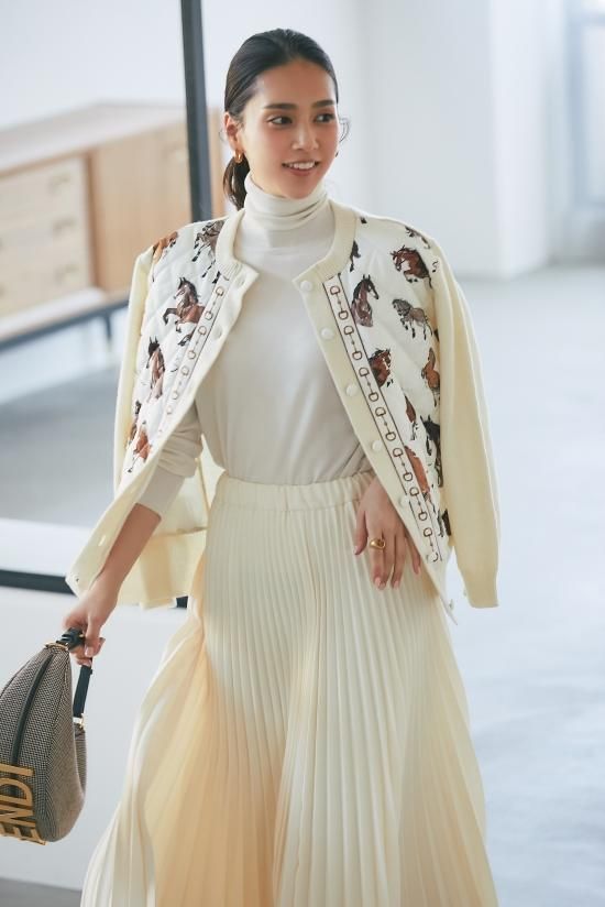 キルティングホースプリントカーディガン(オフホワイト×オフホワイト