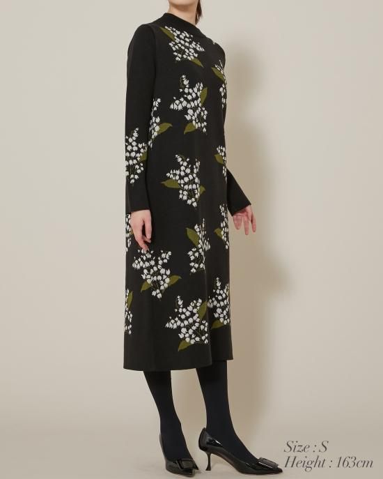 ミュゲジャガードニットドレス(ブラック) - seventen