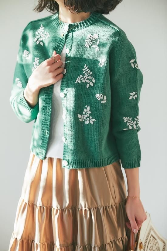 フラワー手刺繍カーディガン(グリーン) - seventen フラワー手刺繍カーディガン(グリーン) - seventen