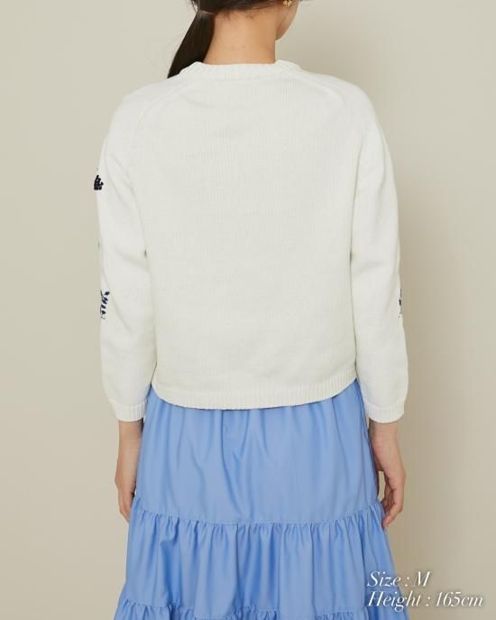 フラワー手刺繍カーディガン(ホワイト×ブルー) - seventen フラワー手刺繍カーディガン(ホワイト×ブルー) - seventen
