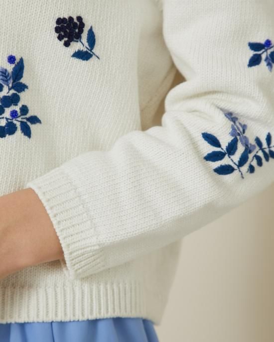 フラワー手刺繍カーディガン(ホワイト×ブルー) - seventen フラワー手刺繍カーディガン(ホワイト×ブルー) - seventen